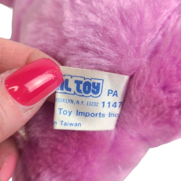 Stuffed Plush Rainbow Bunny Vintage Pink Smiling Rabbit By Animal‎ Toy 1984 Rare - Picture 10 of 14